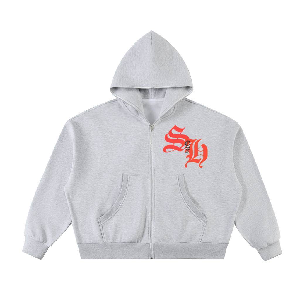 State of Being Full-Zip Boxy Hoodie (GREY & RED)