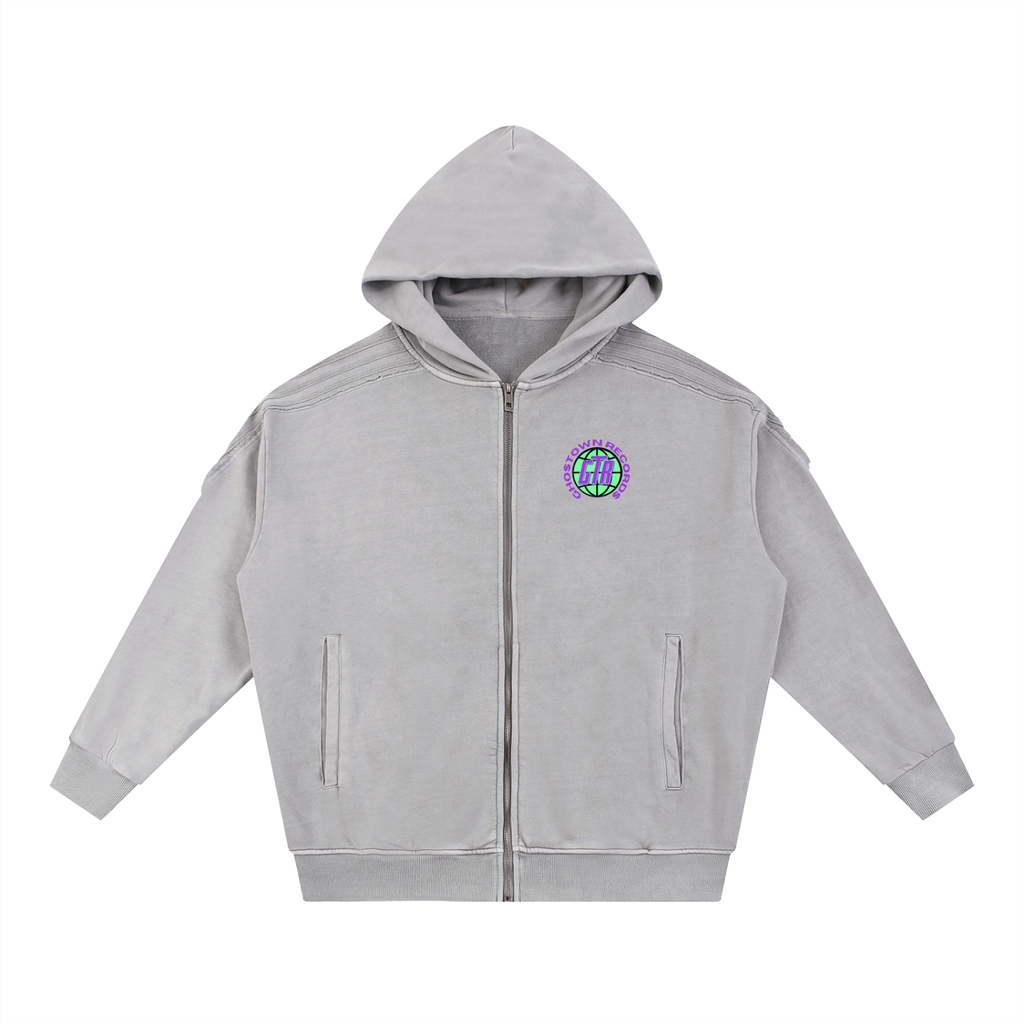 GTR Snow Washed Tape Raw Edge Zip Hoodie
