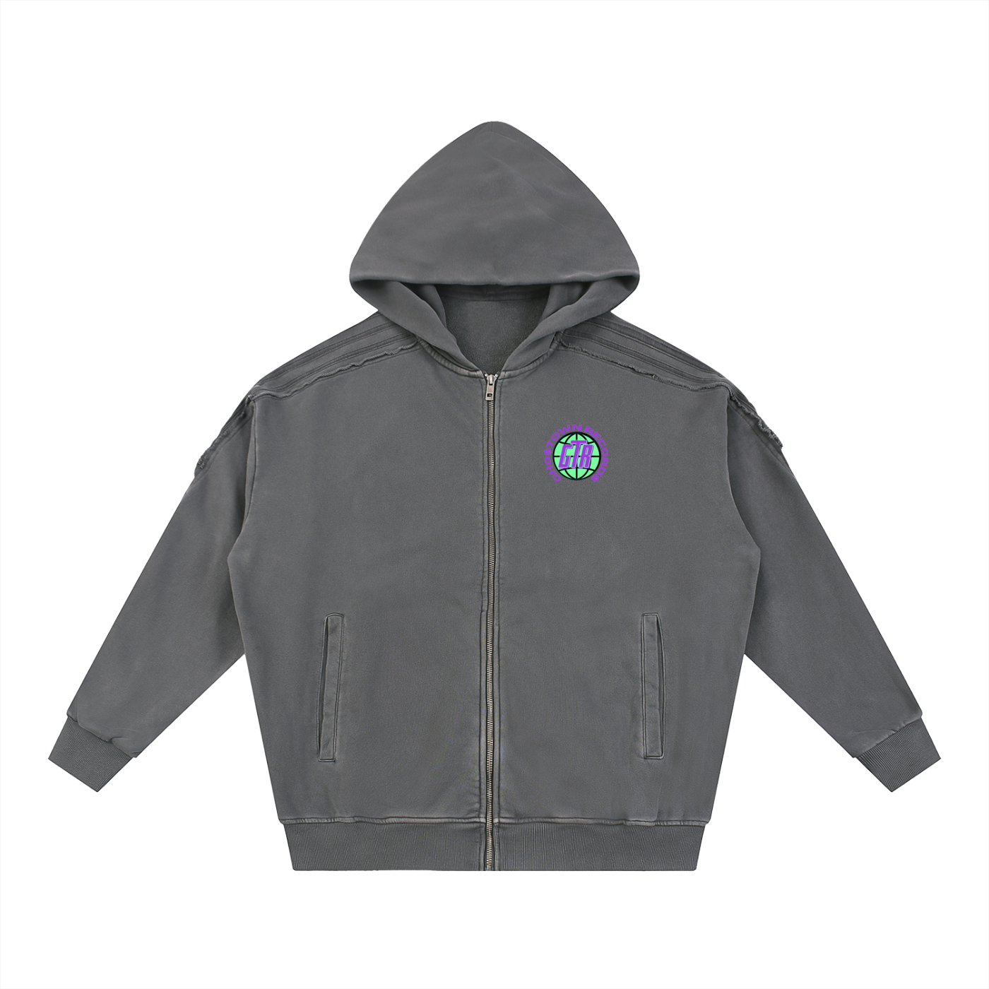 GTR Snow Washed Tape Raw Edge Zip Hoodie – GHO$TOWN RECORD$