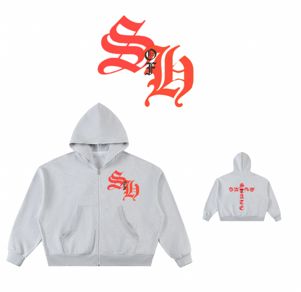 State of Being Full-Zip Boxy Hoodie (GREY & RED)