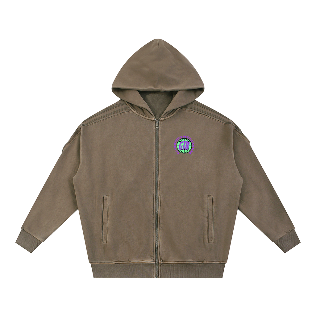 GTR Snow Washed Tape Raw Edge Zip Hoodie